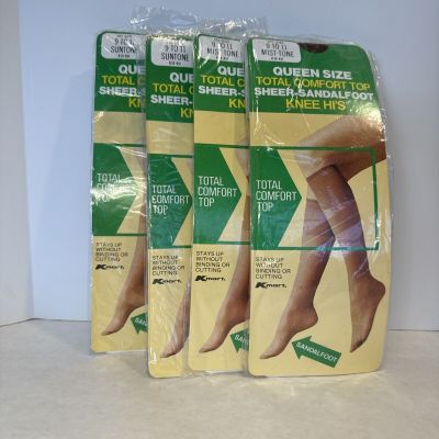 Kmart Queen Size Total Comfort Top Sheer Knee Hi Nylons Sz 9-11 Lot of 4 Vtg